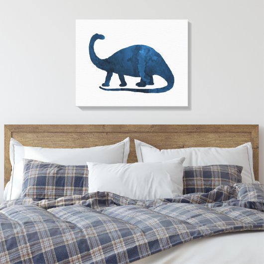 Brontosaurus - Navy Blue - Dinosaur Canvas Afdruk (Insitu (Slaapkamer))