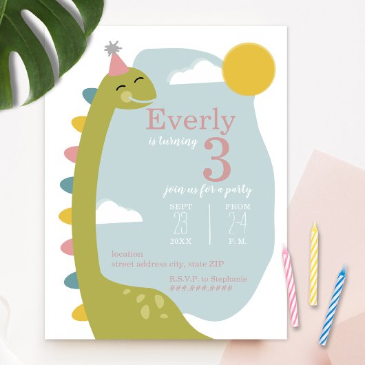 Brontosaurus Sky Dinosaur Girl's Birthday Kaart