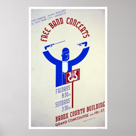 Bronx Band Concert 1940 WPA Poster (Voorkant)