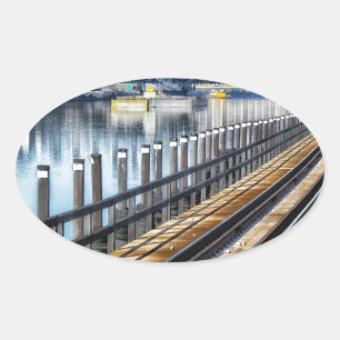 bronx new york city gebouwen rivier ovale sticker
