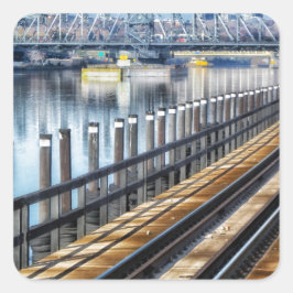 bronx new york city gebouwen rivier vierkante sticker