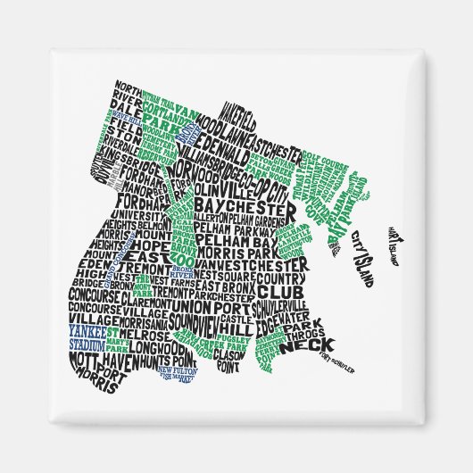 Bronx New York City Typografische Map Magneet (Voorkant)