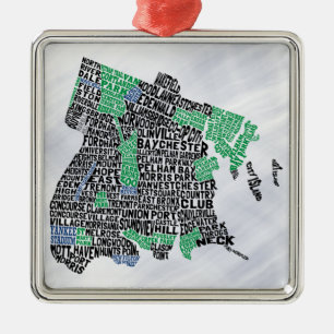 Bronx New York City Typografische Map Metalen Ornament
