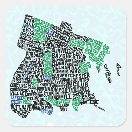 Bronx New York City Typografische Map Vierkante Sticker (Voorkant)