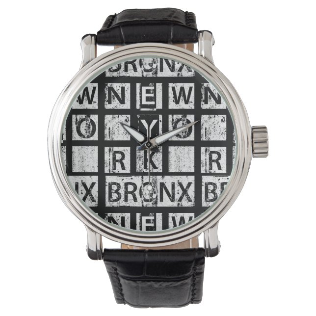 Bronx New York | Grunge Typografie Horloge (Voorkant)