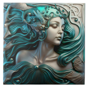Bronze 3D effect Mermaid Ceramic Tegel Tegeltje