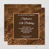 Bronze and Brown Folie Leopard Glam 50th Birthday Kaart (Voorkant / Achterkant)