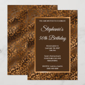 Bronze and Brown Folie Leopard Glam 50th Birthday Kaart (Voorkant / Achterkant)