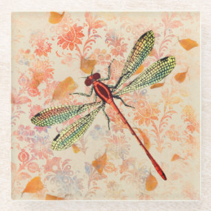 Bronze and Green Dragonfly op  Ephemera Glazen Onderzetter