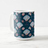 Bronze and Light Blue Seashells on Dark Ocean Blue Koffiemok (Voorkant links)