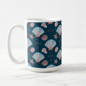 Bronze and Light Blue Seashells on Dark Ocean Blue Koffiemok (Links)