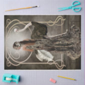 Bronze Art Deco Elegant Lady Ostrich Portret Art Tissuepapier (Craft)