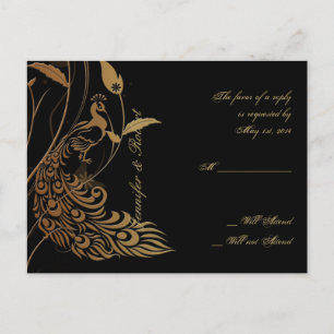 Bronze Art Deco Peacock en Floral RSVP Briefkaart