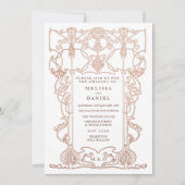 Bronze Art Nouveau Lijst Huwelijksuitnodiging Kaart (Voorkant)