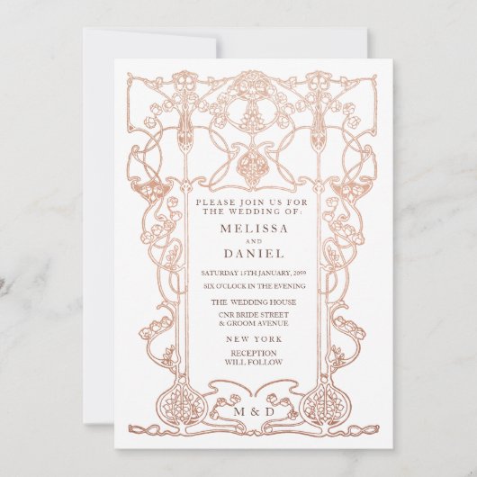 Bronze Art Nouveau Lijst Huwelijksuitnodiging Kaart (Voorkant)