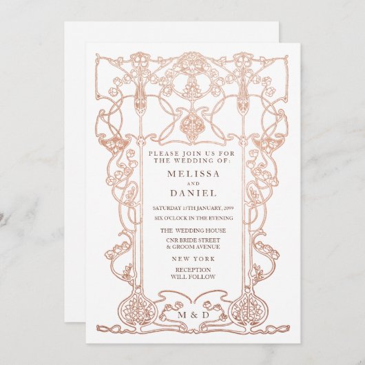 Bronze Art Nouveau Lijst Huwelijksuitnodiging Kaart (Voorkant / Achterkant)