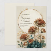 Bronze Astrantia Teal Botanical Wedding Kaart (Voorkant / Achterkant)