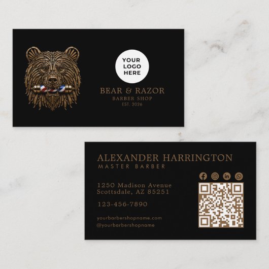 Bronze Bear Professional Barbershop Qr Code Visitekaartje (Voorkant / Achterkant)