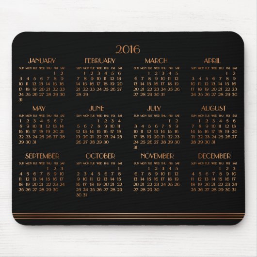 Bronze Black Art Deco Calendar 2016 Muismat (Voorkant)