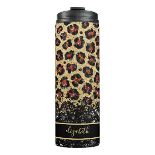 Bronze Black en Gold Leopard Thermal Tumbler Thermosbeker