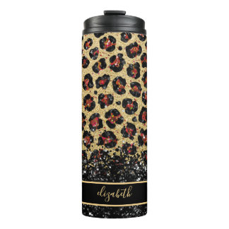 Bronze Black en Gold Leopard Thermal Tumbler Thermosbeker