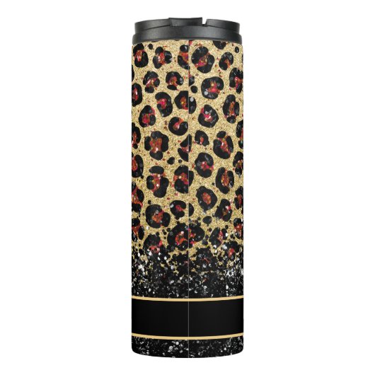 Bronze Black en Gold Leopard Thermal Tumbler Thermosbeker (Achterkant)