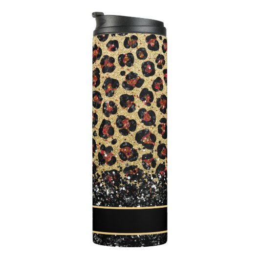 Bronze Black en Gold Leopard Thermal Tumbler Thermosbeker (Geroteerd rechts)