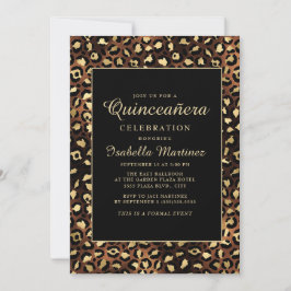 Bronze Black Gold Leopard Quinceañera Party Kaart
