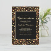 Bronze Black Gold Leopard Quinceañera Party Kaart (Staand voorkant)