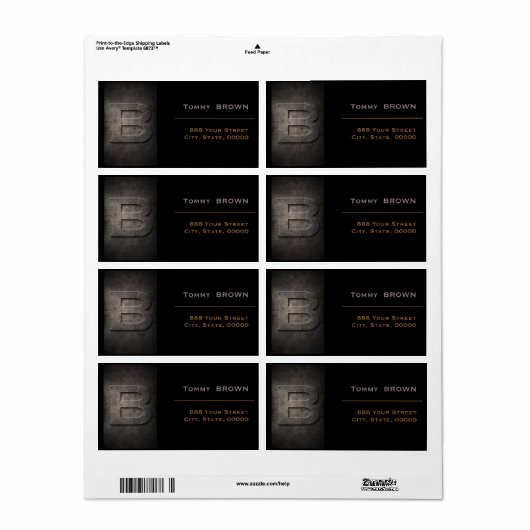 Bronze Black Metal Monogram B Adres Label (Full Sheet)