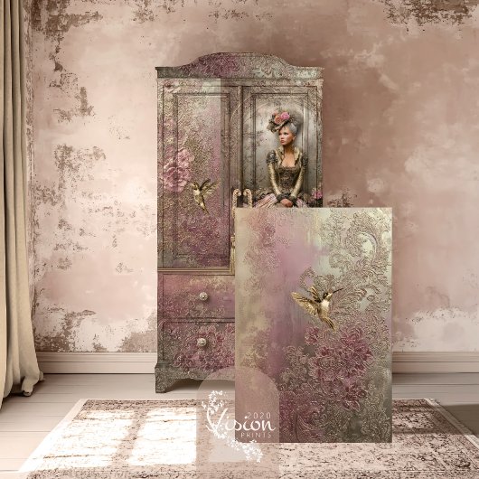 Bronze Blush, Gold Hummingbird, Embossed Floral Tissuepapier