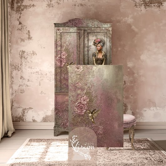 Bronze Blush, Gold Hummingbird, Embossed Patina Tissuepapier