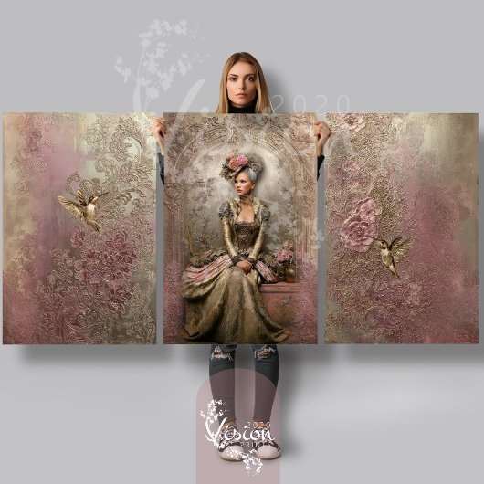 Bronze Blush Victorian Woman Gold Hummingbirds  Inpakpapier Vel