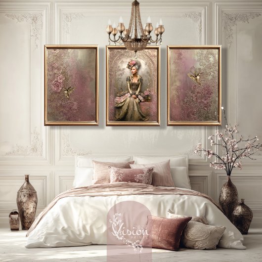 Bronze Blush Victorian Woman Gold Hummingbirds Inpakpapier Vel