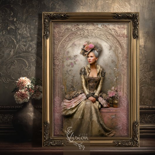 Bronze Blush Victorian Woman Gold Hummingbirds  Inpakpapier Vel