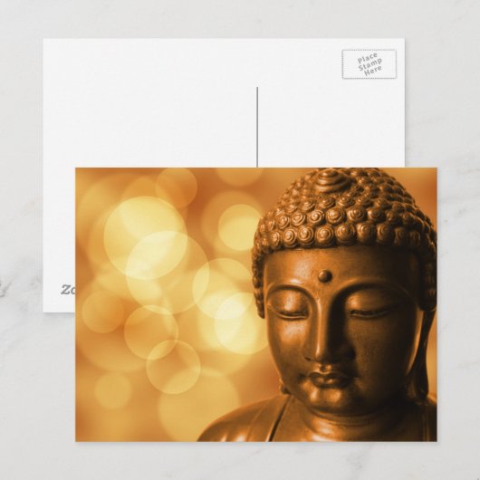 Bronze Boeddha-standbeeld met Golden Bokeh-achterg Briefkaart (Voorkant / Achterkant)