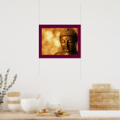 Bronze Boeddha-standbeeld met Golden Bokeh-achterg Poster (Keuken)