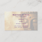 Bronze Boeddha-standbeeld met Golden Bokeh-achterg Visitekaartje (Achterkant)