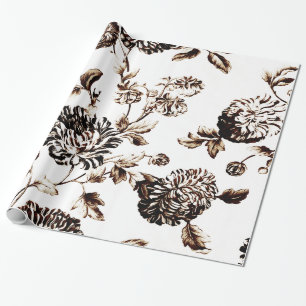 Bronze Brown  Botanische Floral Toile Cadeaupapier
