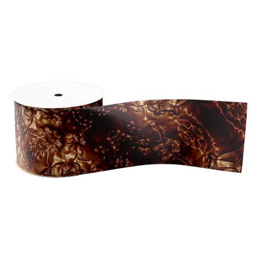 Bronze Brown Floral Embossing Art Metallic Grosgrain Lint (Spoel)