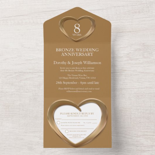 Bronze bruiloft 8 jaar feesten all in one uitnodiging (Binnen)