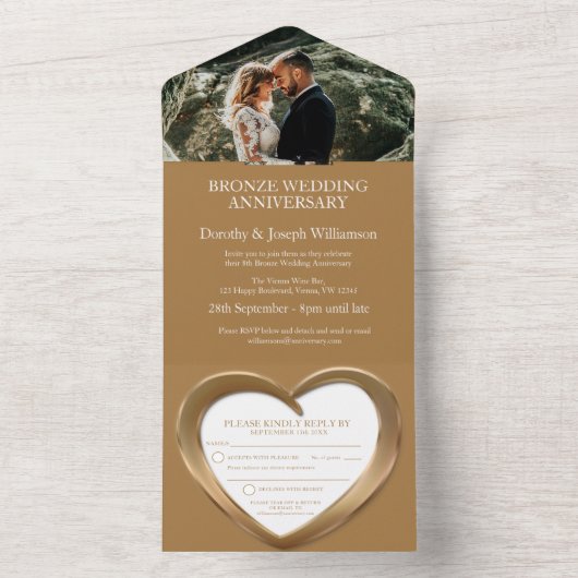 Bronze bruiloft 8 jaar feesten all in one uitnodiging (Binnen)