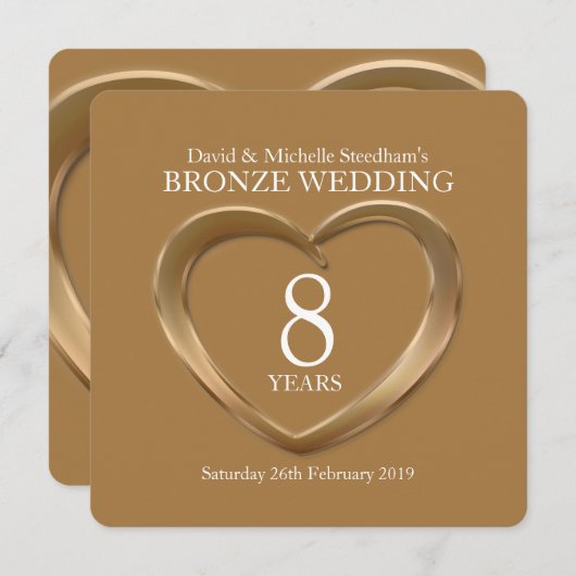 Bronze bruiloft hart 8 jaar uitnodiging (Voorkant / Achterkant)