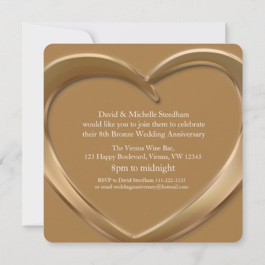 Bronze bruiloft hart 8 jaar uitnodiging (Achterkant)