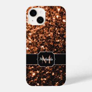Bronze bruin koper faux glitter sparken Monogram iPhone 14 Hoesje