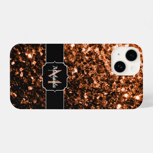 Bronze bruin koper faux glitter sparken Monogram iPhone Hoesje (Achterkant horizontaal)