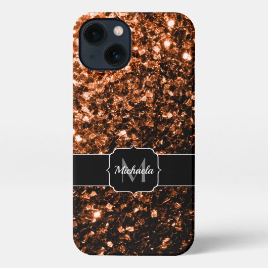 Bronze bruin koper faux glitter sparken Monogram iPhone Hoesje (Achterkant)
