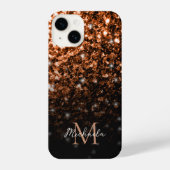 Bronze bruin koper faux glitter sparken Monogram iPhone Hoesje (Achterkant)