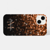 Bronze bruin koper faux glitter sparken Monogram iPhone Hoesje (Achterkant horizontaal)