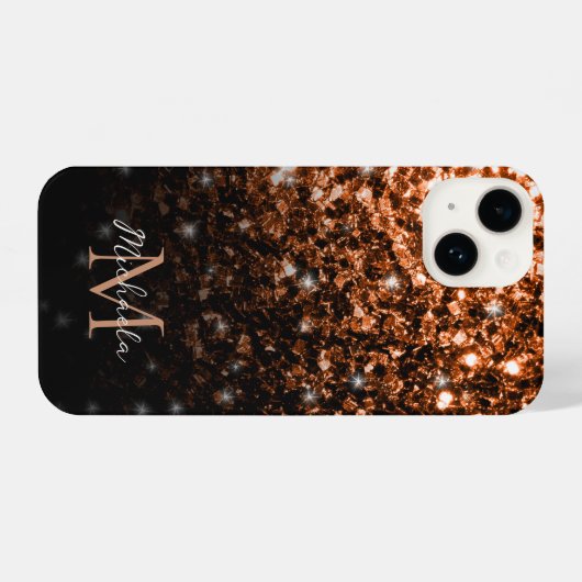 Bronze bruin koper faux glitter sparken Monogram iPhone Hoesje (Achterkant horizontaal)